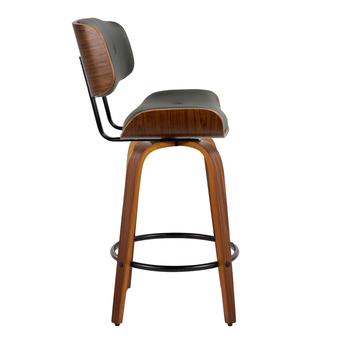 Mid-Century Modern Counter Stool with Swivel & Footrest - Black, Gray, Dark Gray (Set of 2)