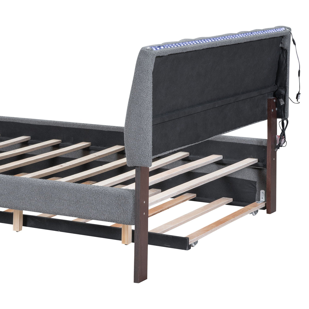 Upholstered Platform Bed With Trundle and LED Lights - Full or Queen