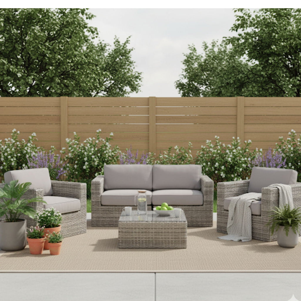 Wicker Outdoor Seating Group Set with Cushions and Table - Multiple Colors