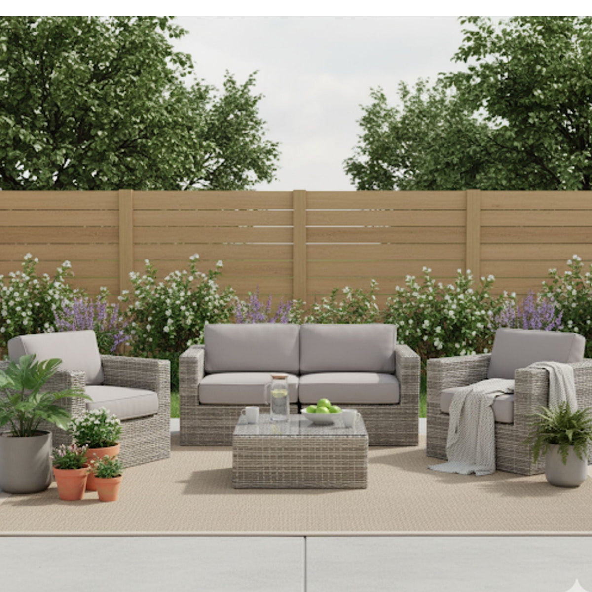 Wicker Outdoor Seating Group Set with Cushions and Table - Multiple Colors