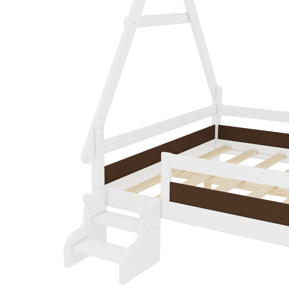 Full House Platform Bed with Stairs - Solid Wood Frame