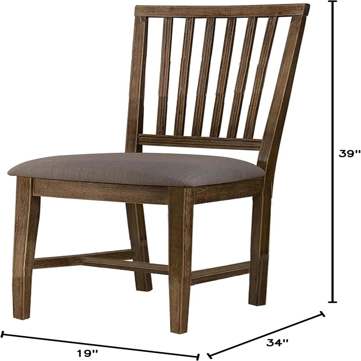 Open Slat Back Kitchen Side Chair Set with Linen Upholstery - Brown Oak