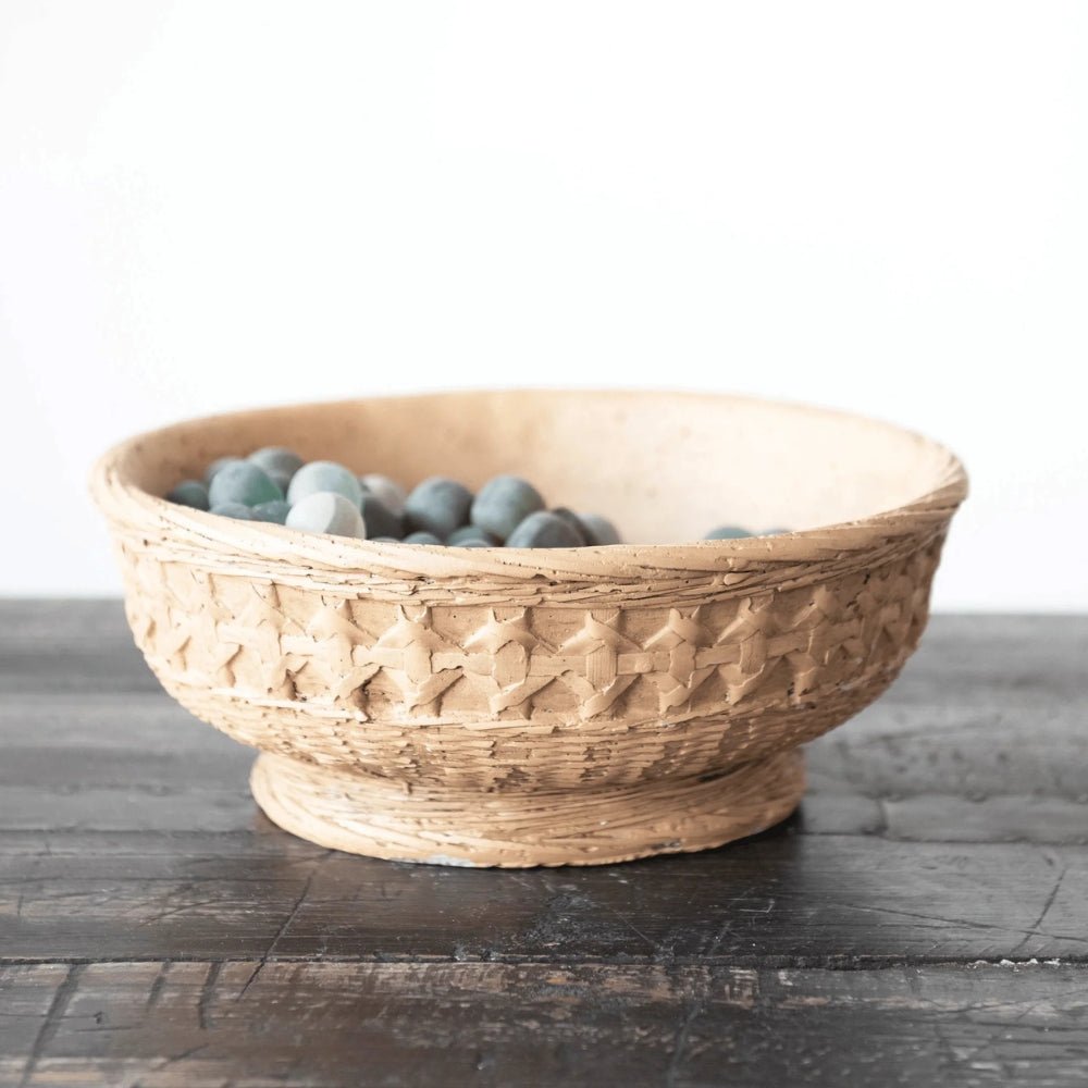 Decorative Debossed Cement Bowl / Planter, Woven Design