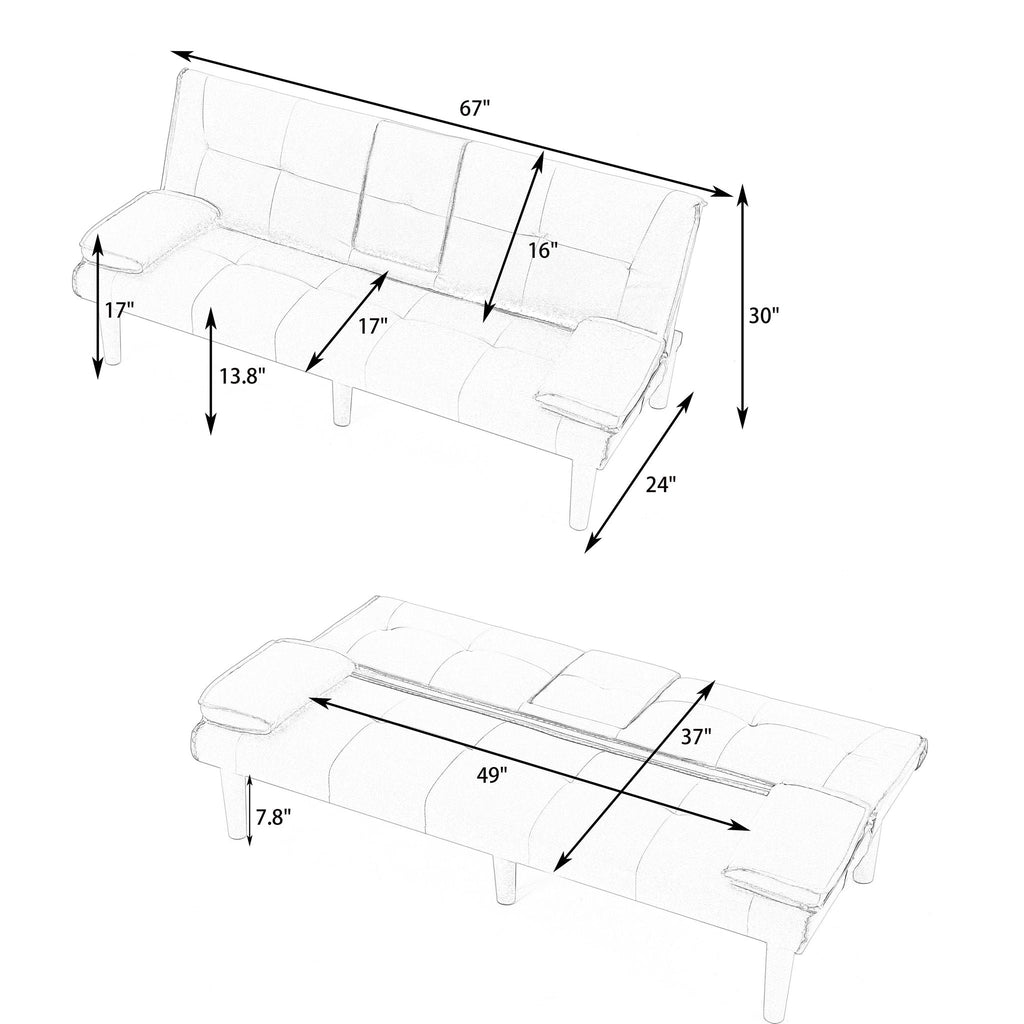 Foldable Sofa Bed with Cup Holder and Solid Wood Frame - Multiple Colors