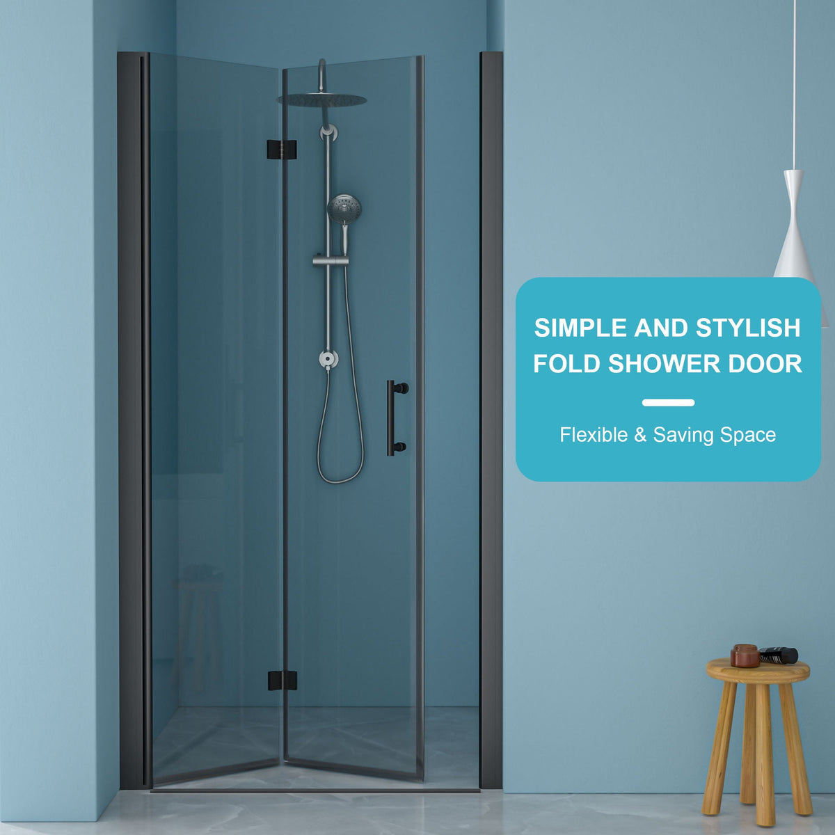 Fold Frameless Shower Door with Tempered Glass - Bi-Fold Modern Design