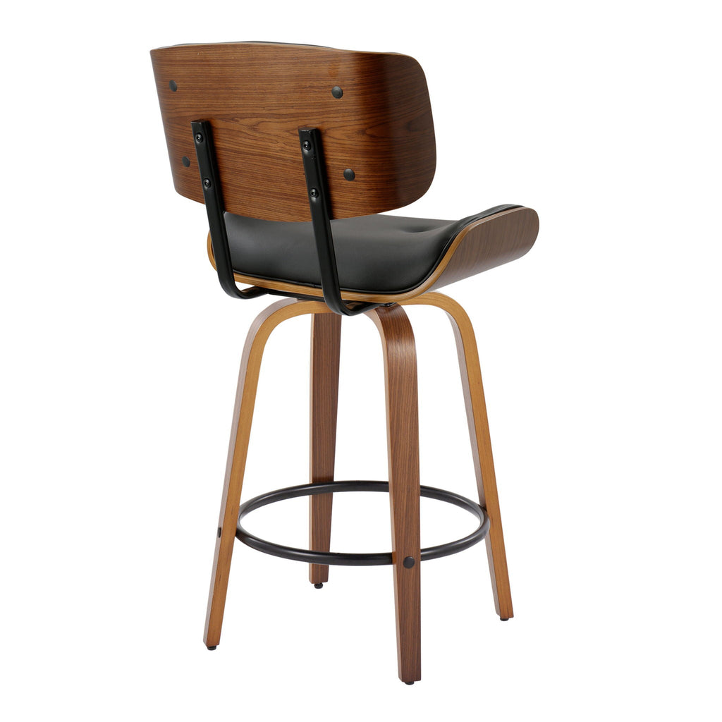 Mid-Century Modern Counter Stool with Swivel & Footrest - Black, Gray, Dark Gray (Set of 2)