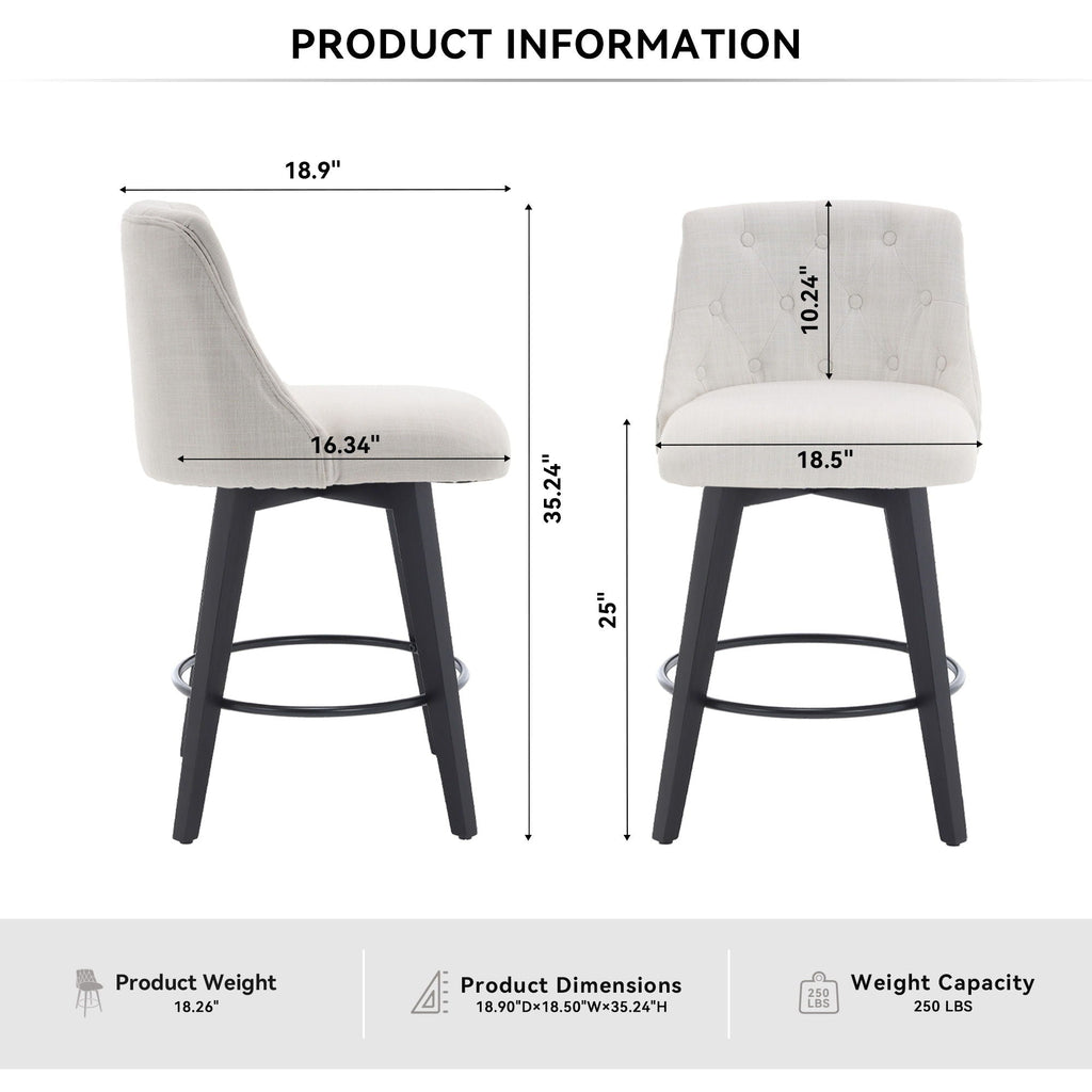 Swivel Bar Stools with Button Tufted Back - White
