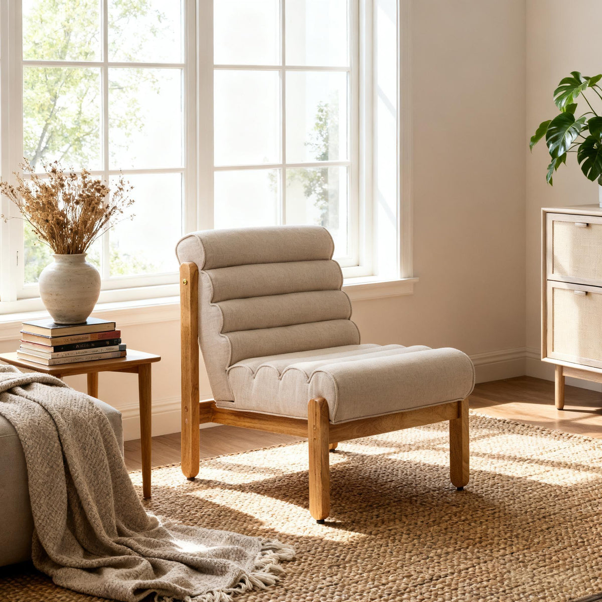 Fluffy Accent Chair Dark with Solid Wood Frame and Shearling Fabric - Dark Beige