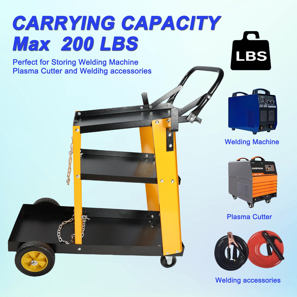 Multi Function 3 Tier Welding Cart with Iron Construction - Black