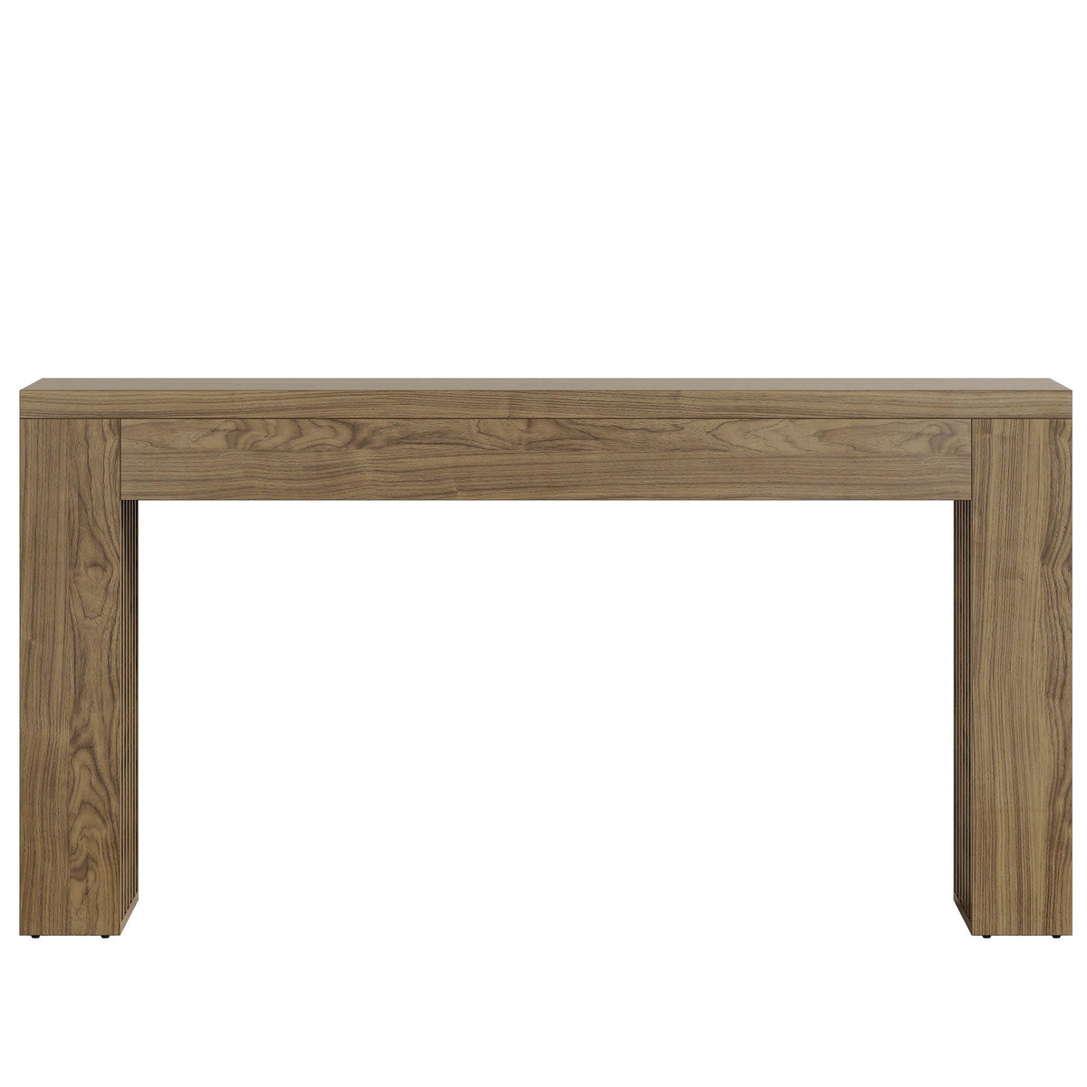 Rustic Brown Console Table with Vertical Slat Legs - Solid Wood & MDF