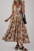 Floral Shirred High Waist Spaghetti Straps Dress