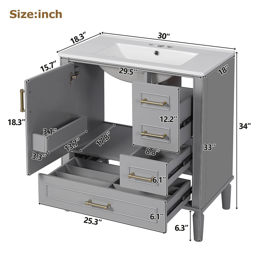 Traditional Bathroom Vanity Set with Soft Close Doors - Multiple Colors