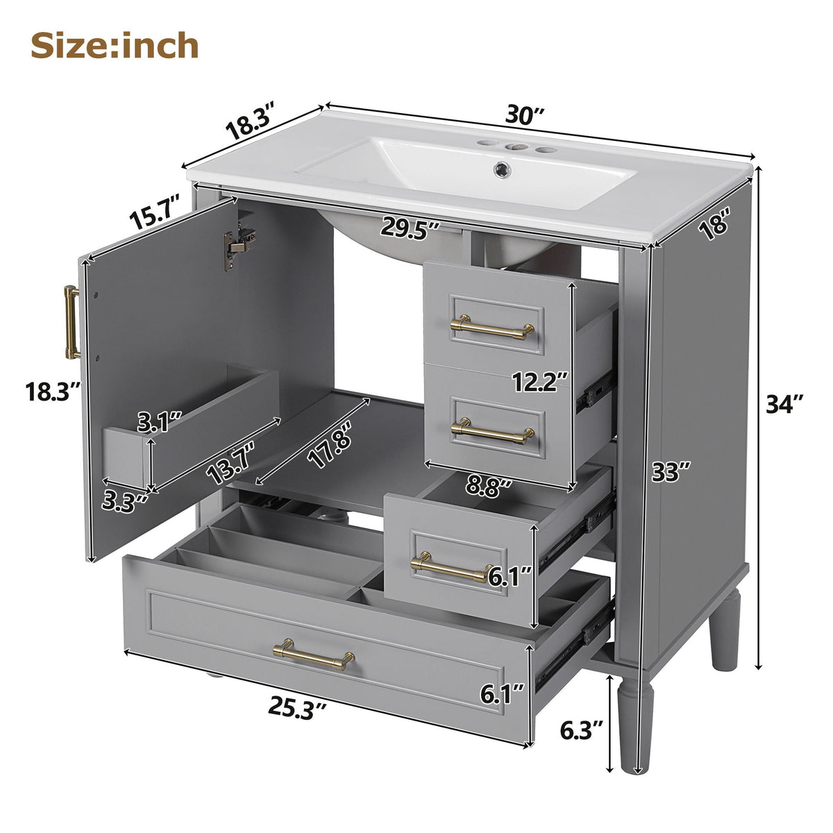 Traditional Bathroom Vanity Set with Soft Close Doors - Multiple Colors