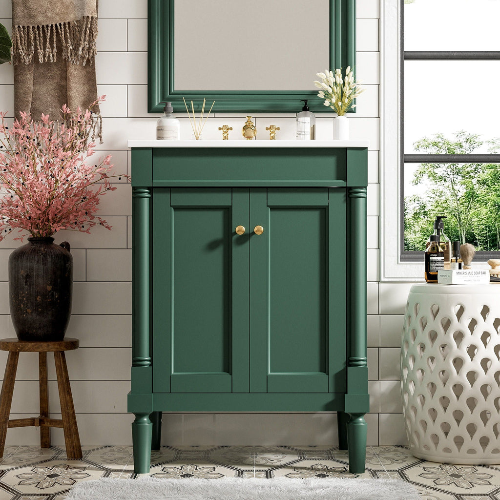 Bathroom Vanity With Top Sink and Two-Tier Storage Cabinet - Multiple Colors