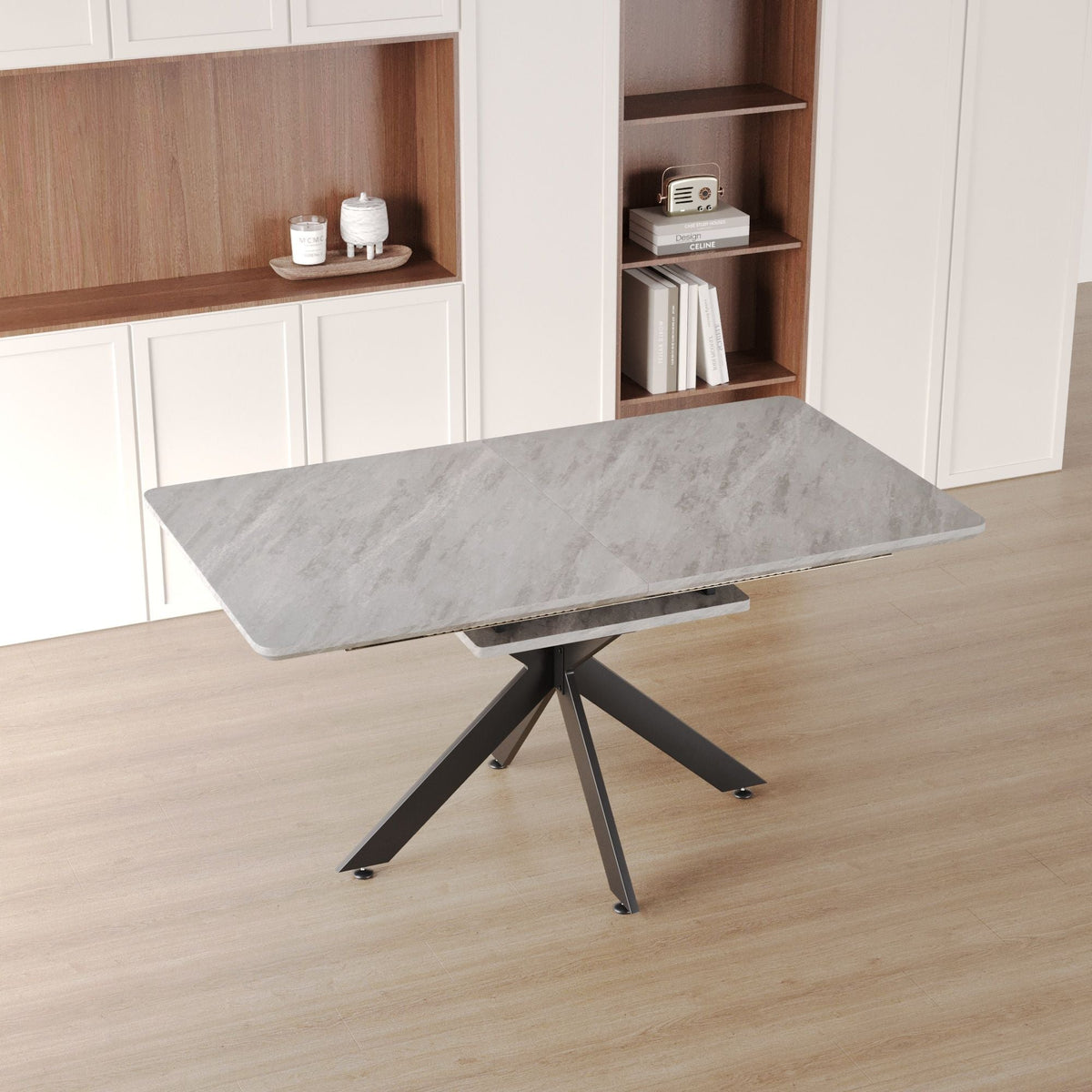 Modern Extendable Dining Table Set with Soft Padded Armless Chairs - White, Gray, or Dark Gray