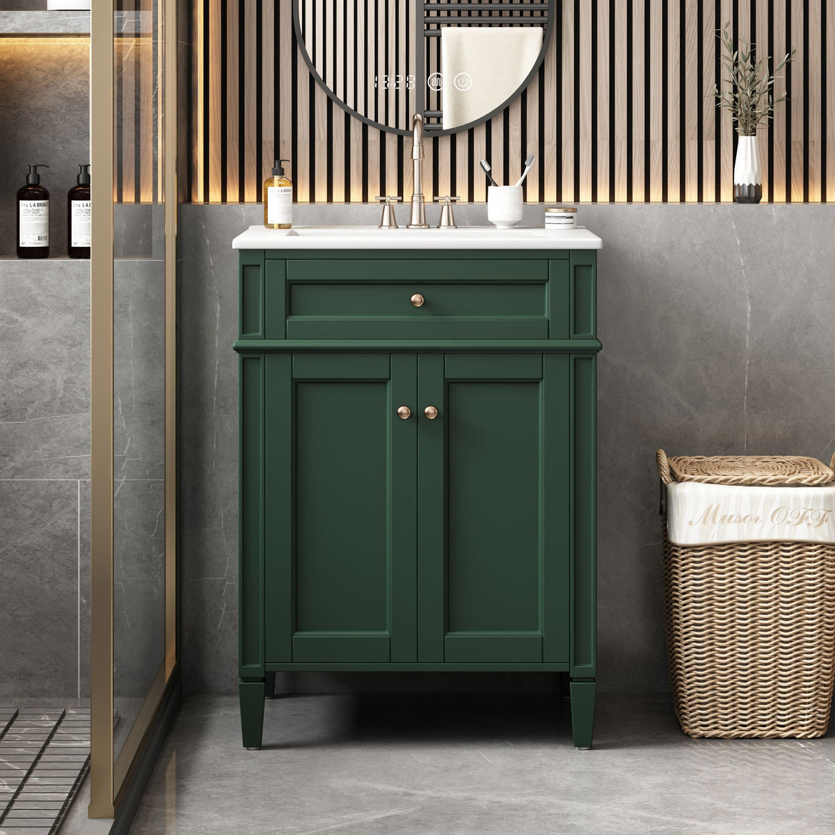 Bathroom Vanity With 2 Doors And Tip Out Drawer, Soft Closing Hinges