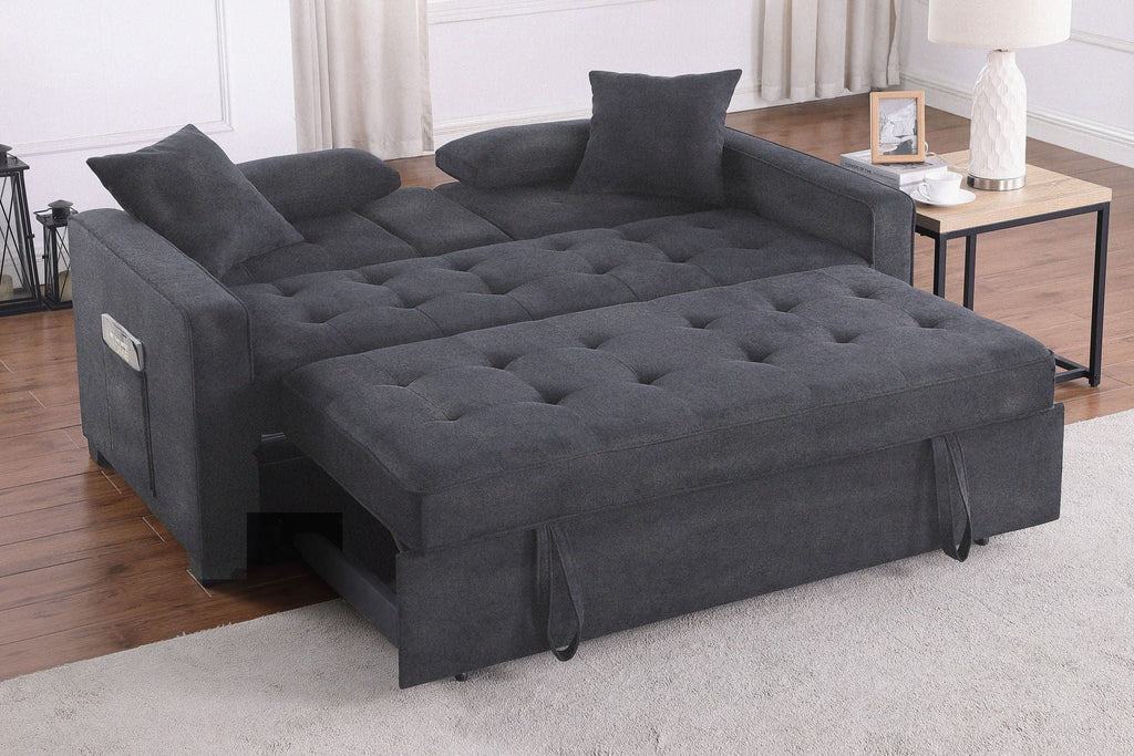 Convertible Sleeper Loveseat with Cup Holder & Charging Ports - Dark Gray