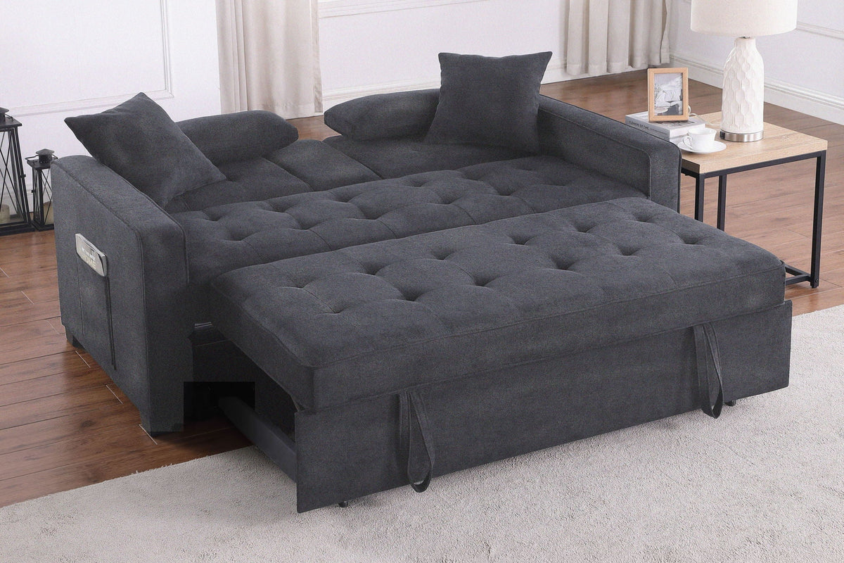 Convertible Sleeper Loveseat with Cup Holder & Charging Ports - Dark Gray
