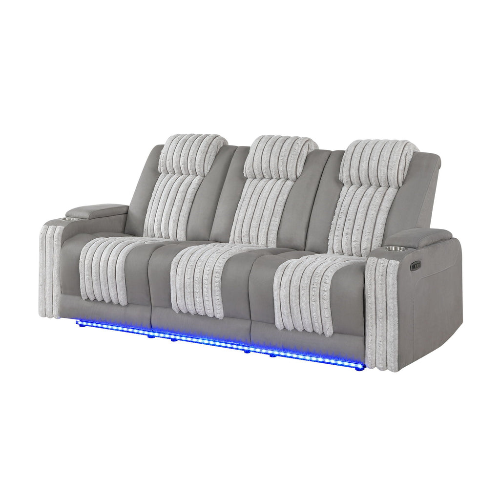 Power Reclining Sofa with Power Headrest and Drop Down Table - Black, Dark Brown, or Dark Gray
