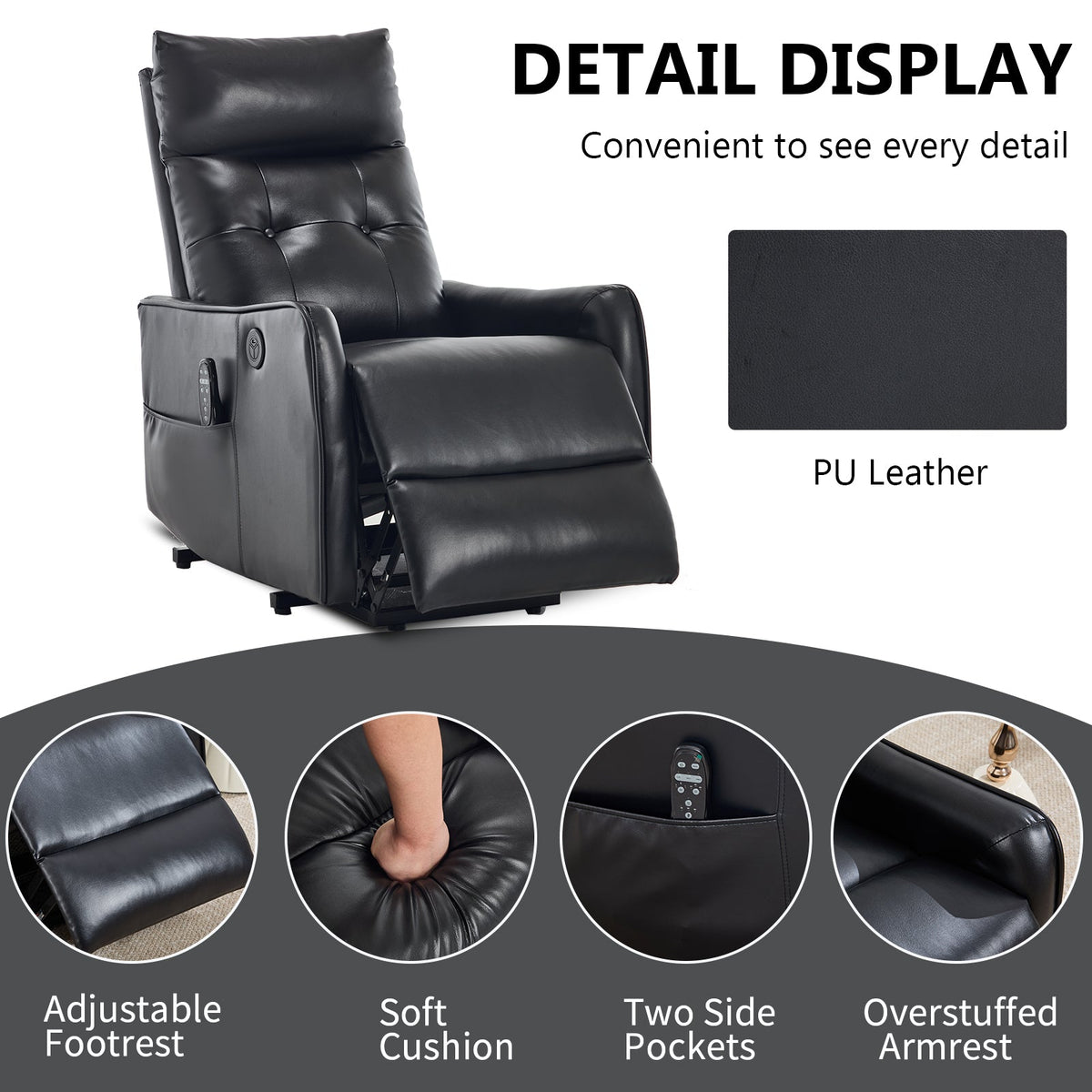 Black PU Power Lift Recliner Chair