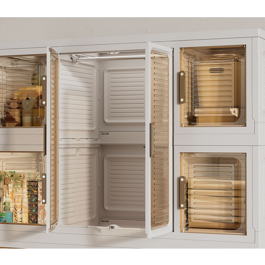 Portable Wardrobe Closet Storage Organizer with Magnetic Doors - White