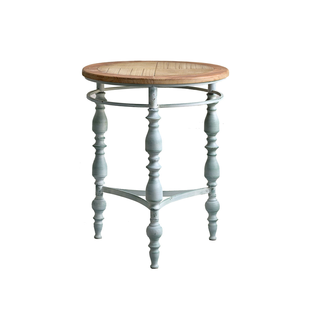 Round Top Carved Coffee Table with Metal Legs - Light Brown