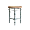 Round Top Carved Coffee Table with Metal Legs - Light Brown