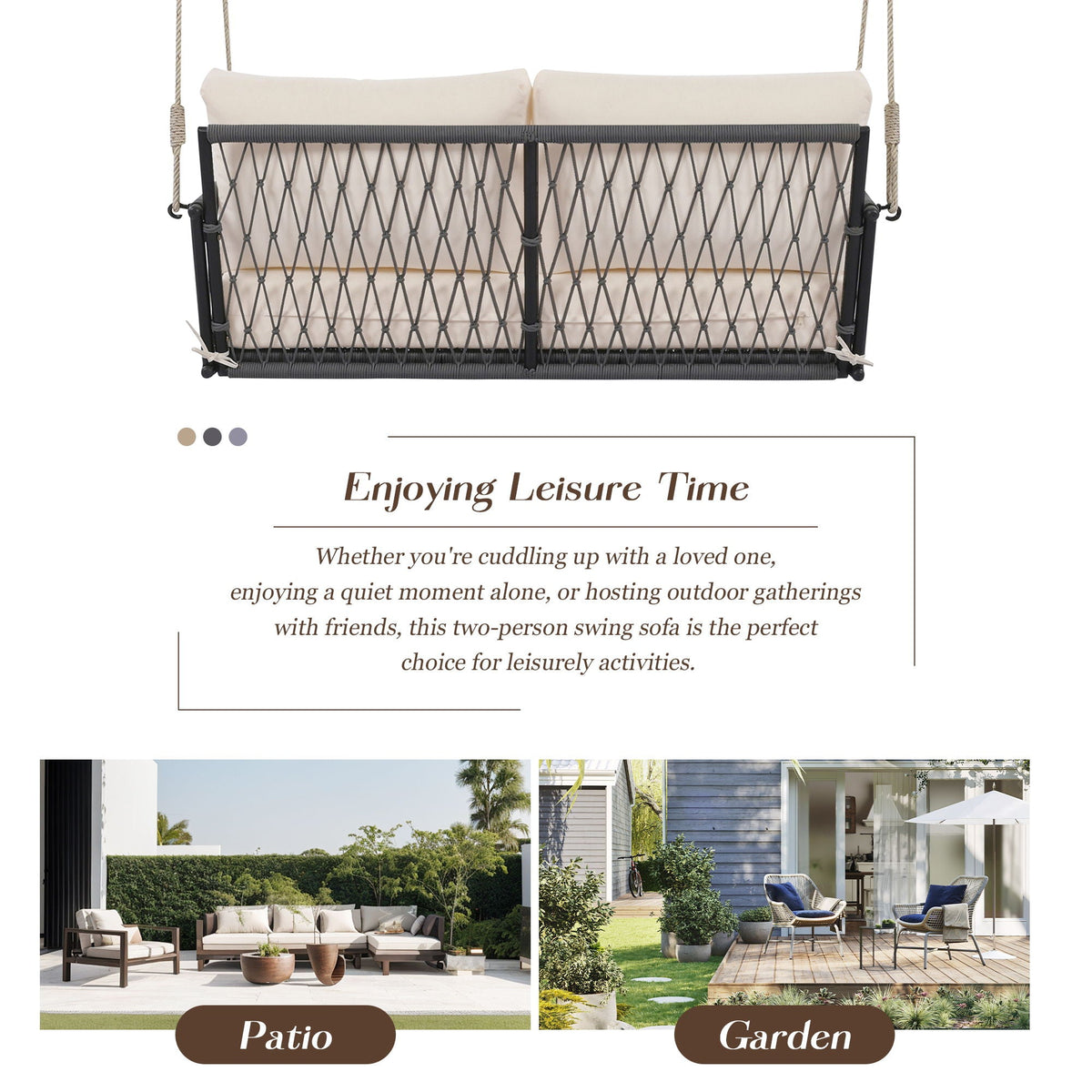 Beige Outdoor Swing Sofa with Soft Cushions for Patio
