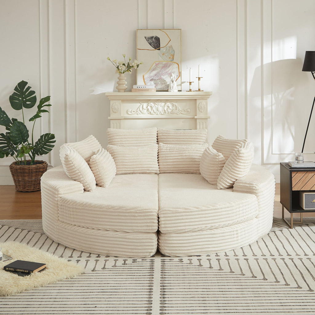 Round Oversized Sofa Bed with 5 Throw Pillows - Corduroy
