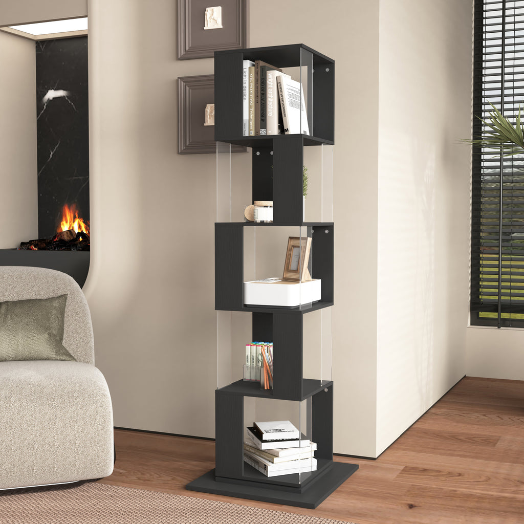 360° Rotating Bookshelf with Acrylic Plate - 5-Tier Display Shelf