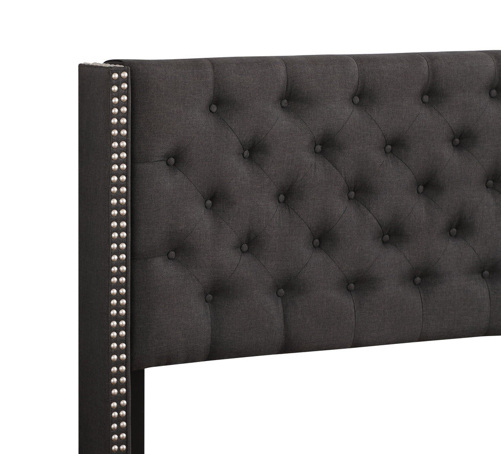 Nailhead Upholstered Bed with Deep Tufting - Dark Gray or Black