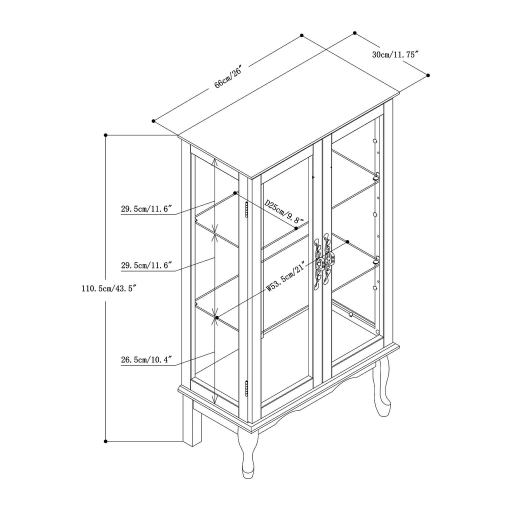 Lighted Curio Display Cabinet with Adjustable Shelves - Light Brown, Dark Brown, Dark Red