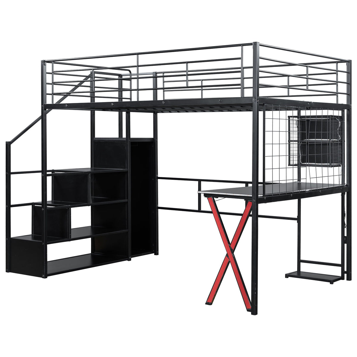 Loft Bed with Built-In Work Station, Wardrobe & Storage Staircase – White or Black