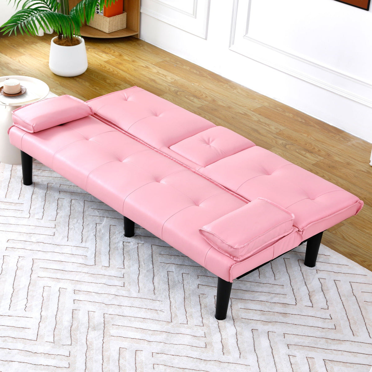 Foldable Sofa Bed with Cup Holder and Solid Wood Frame - Multiple Colors