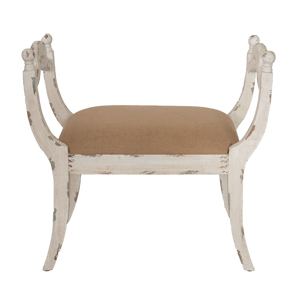 Farmhouse Vanity Bench with Padded Seat - Beige and White