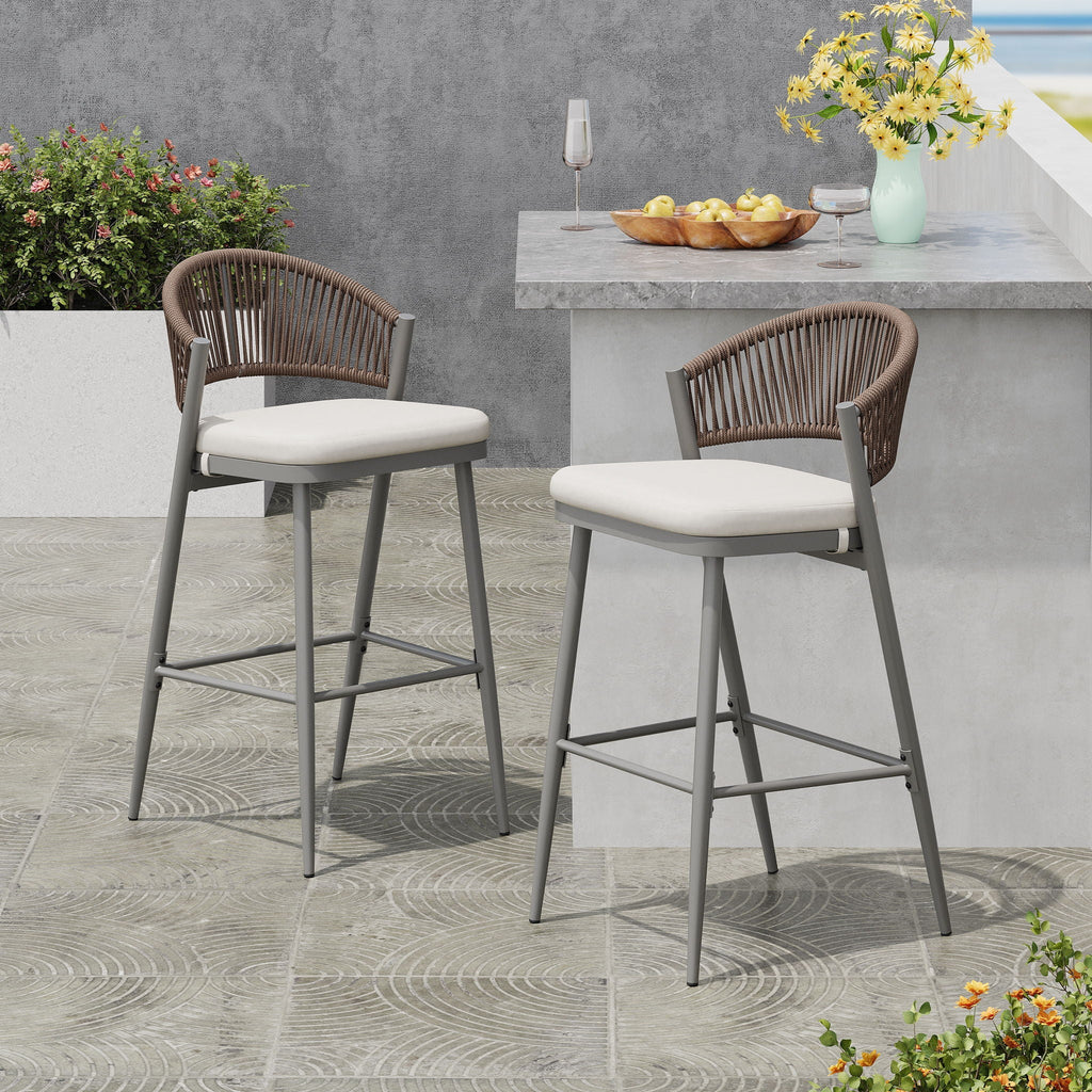 Outdoor Bar Height Metal Frame Counter Stools