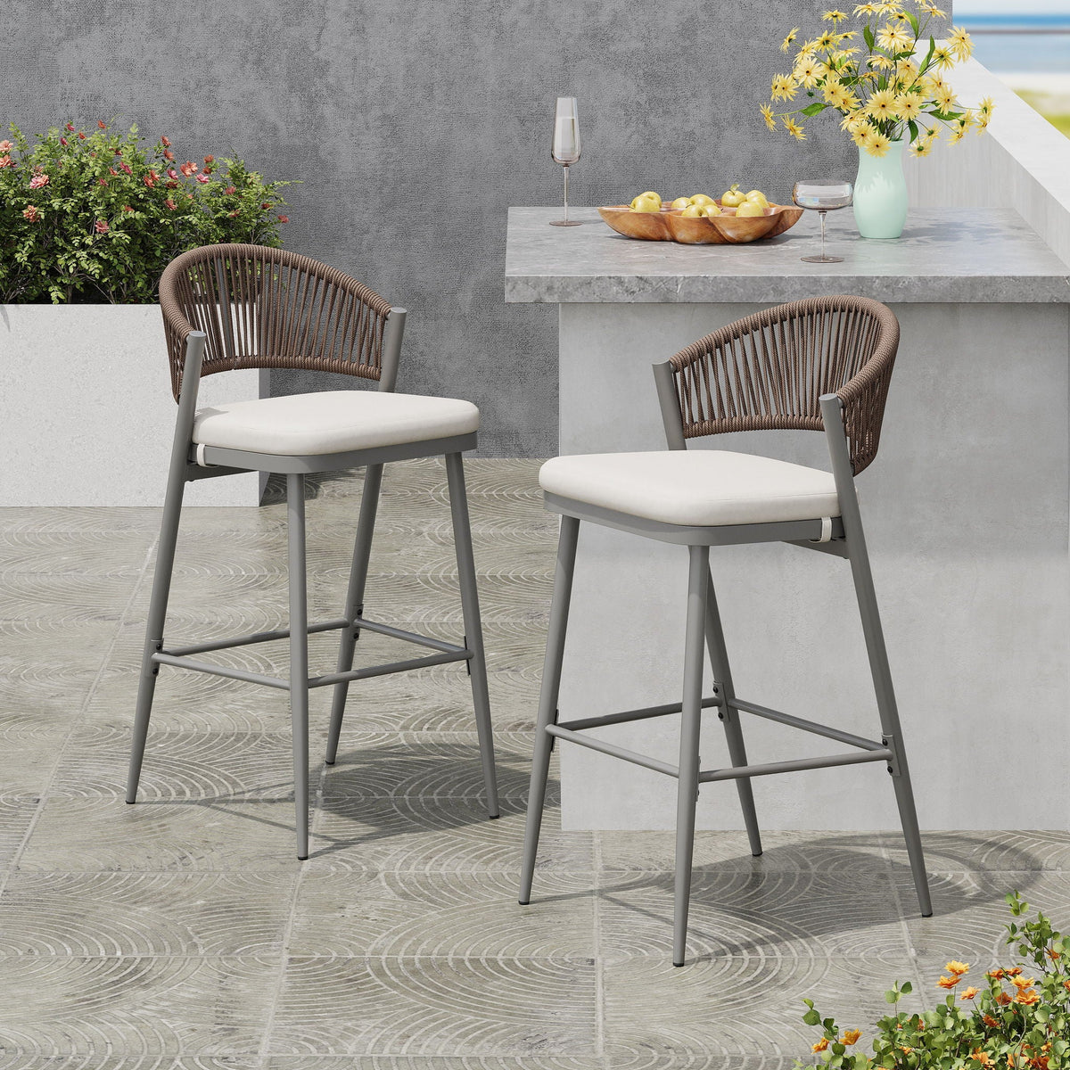 Outdoor Bar Height Metal Frame Counter Stools