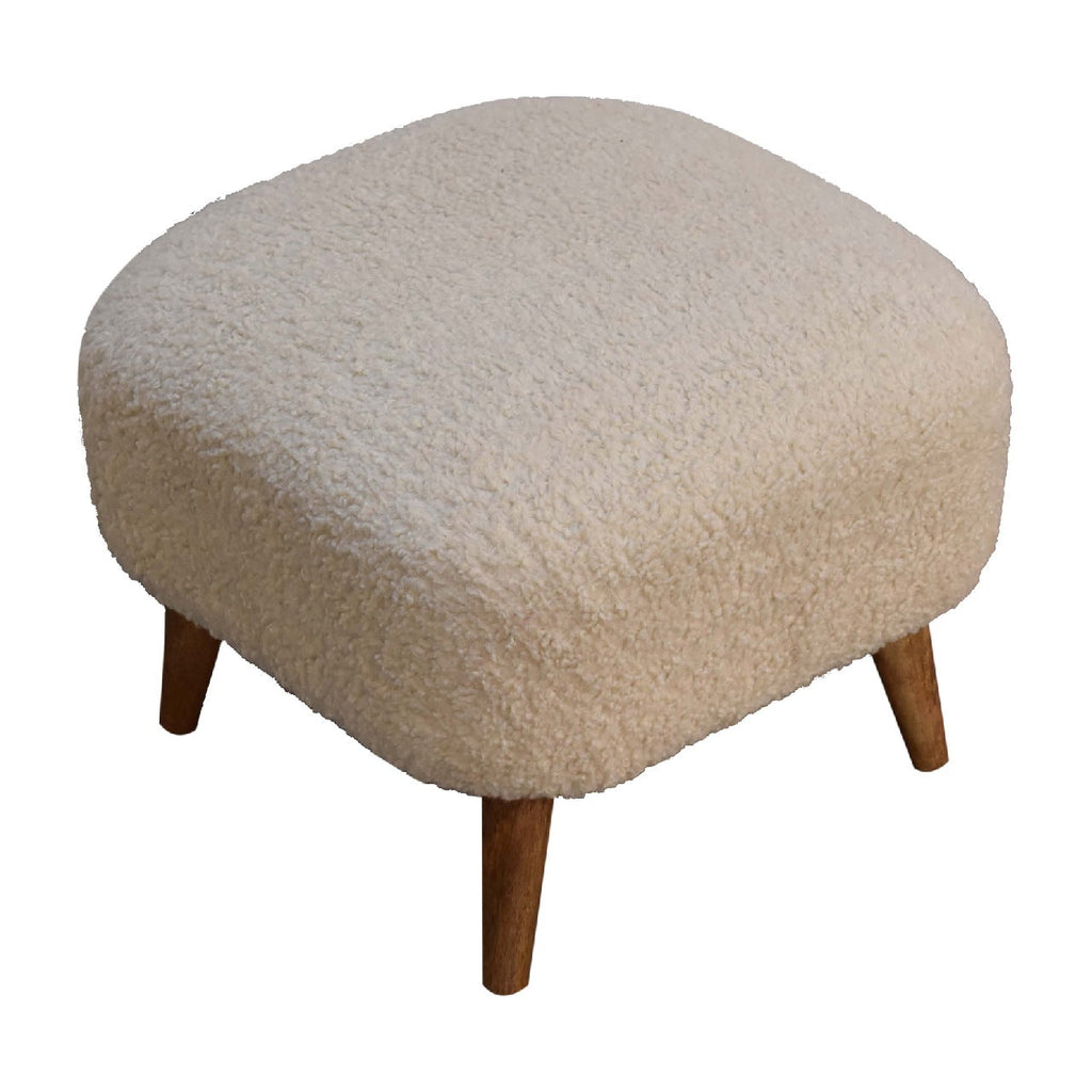 Solid Wood Boucle Upholstered Square Footstool with Nordic-Style Legs - Natural