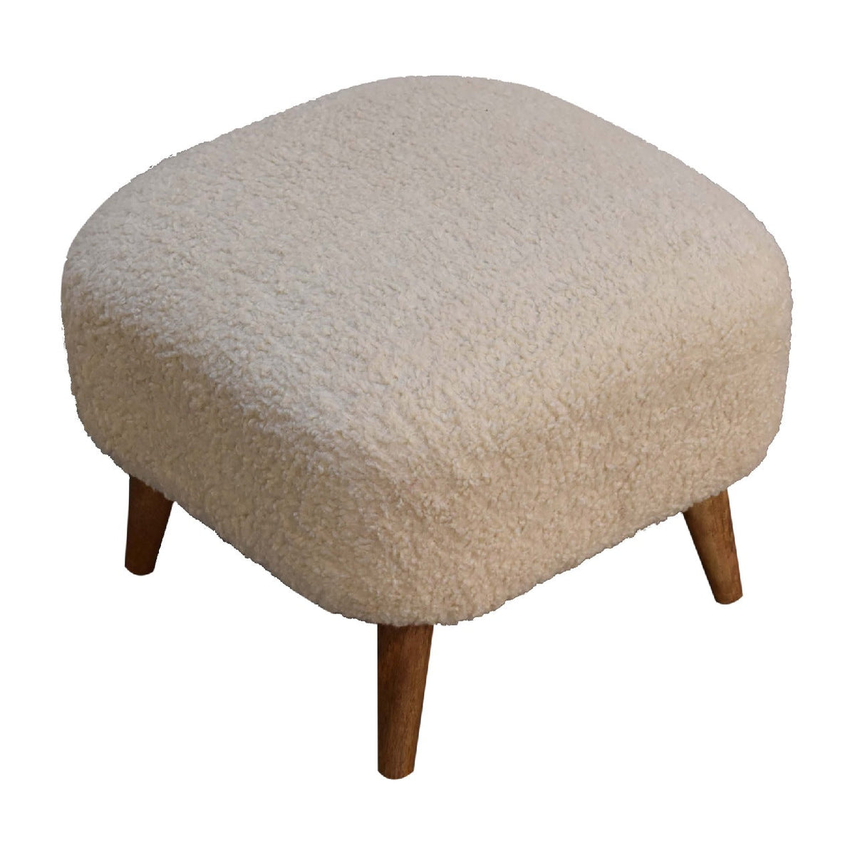 Solid Wood Boucle Upholstered Square Footstool with Nordic-Style Legs - Natural