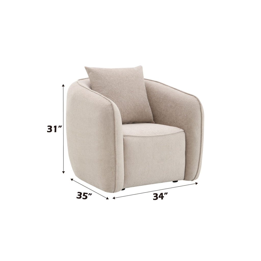 Keith Chenille Armchair with Matching Toss Pillow - Beige or Light Brown