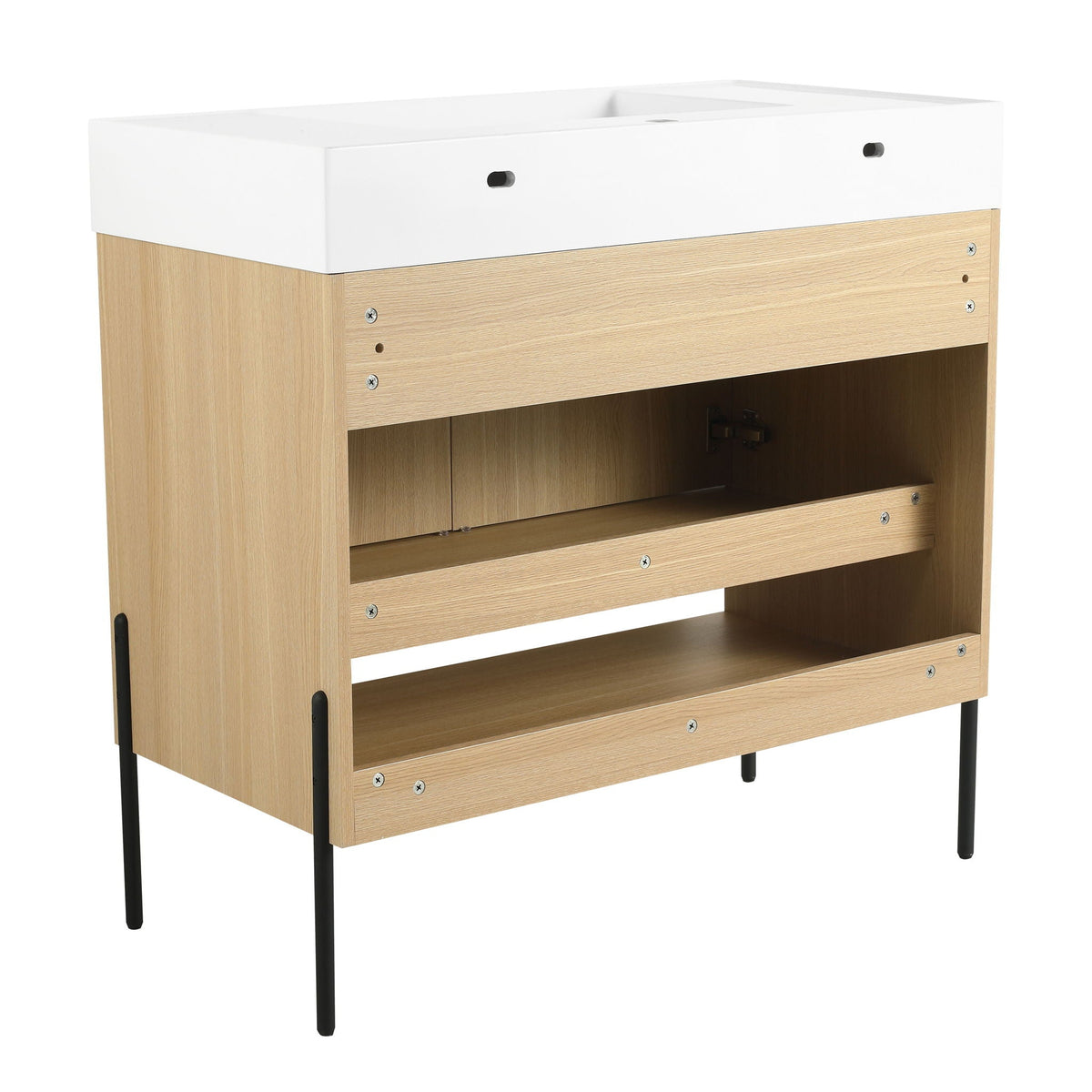 Modern Bathroom Vanity Combo with Single Resin Sink and Storage Cabinet - Light Brown
