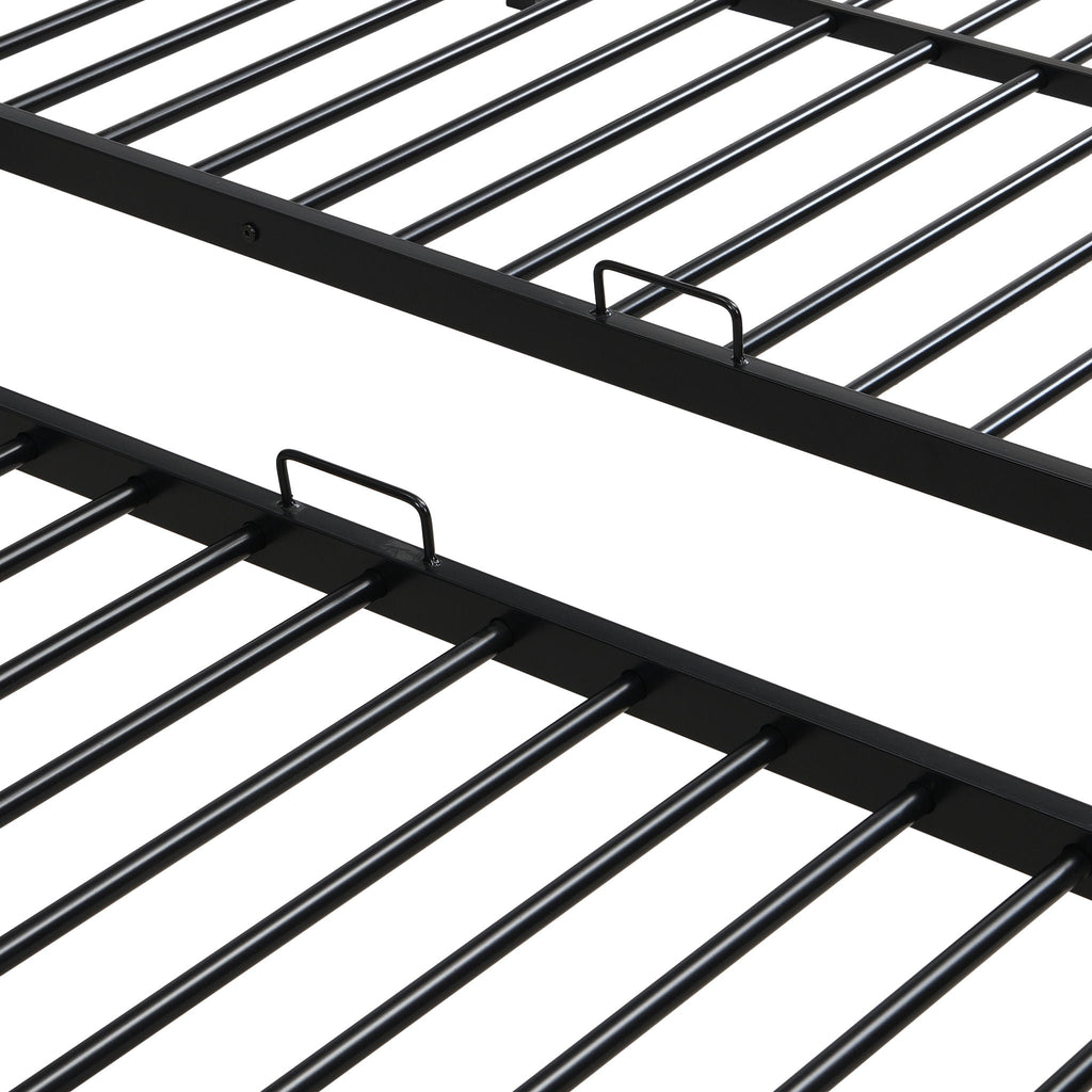 Modern Metal Triple Bunk Bed with Storage Shelf - Black