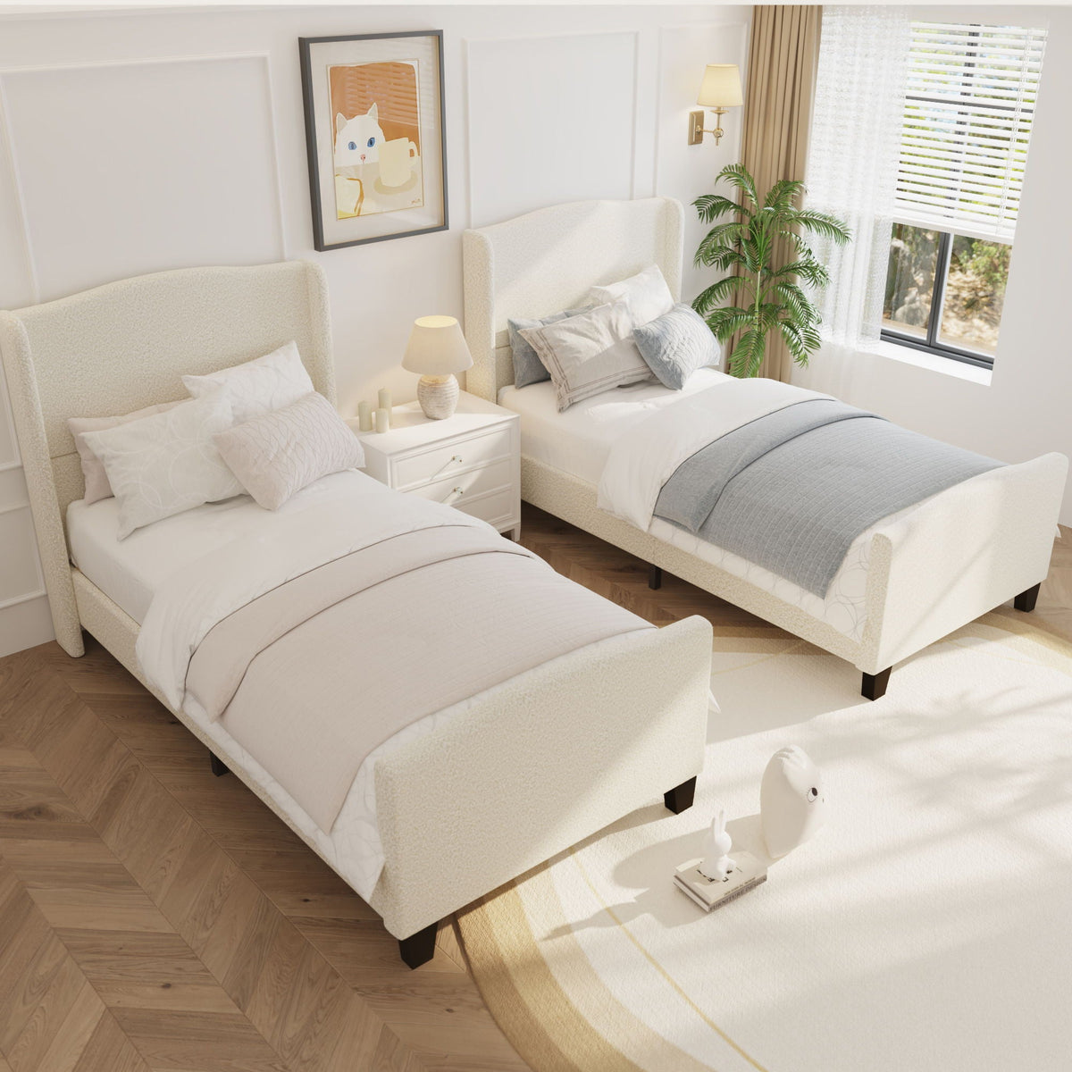 Platform Bed Frame with Tall Headboard and High Footboard - White or Gray