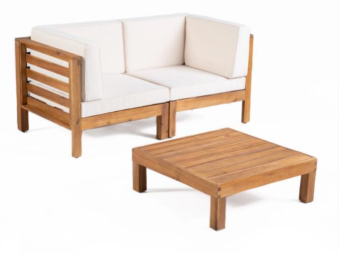 Oana 3 Piece Loveseat Set with Coffee Table - Acacia Wood Outdoor Seating