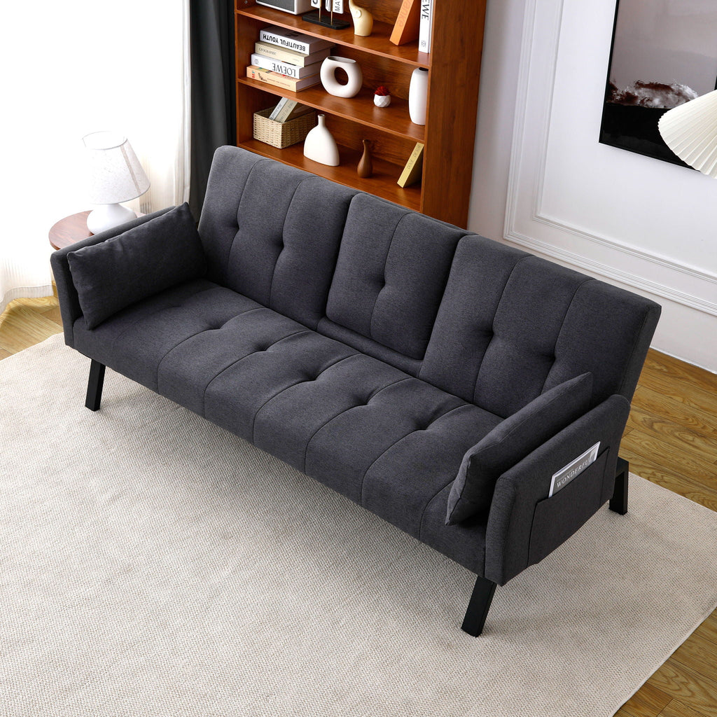Foldable Sofa Bed with Cup Holder and Solid Wood Frame - Multiple Colors