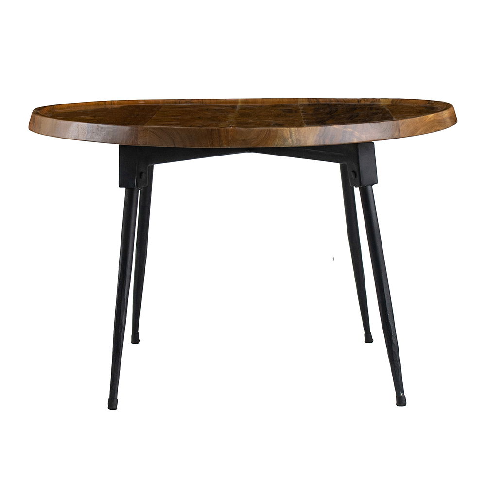 Oval Coffee Table with Acacia Wood and Iron Base - Brown
