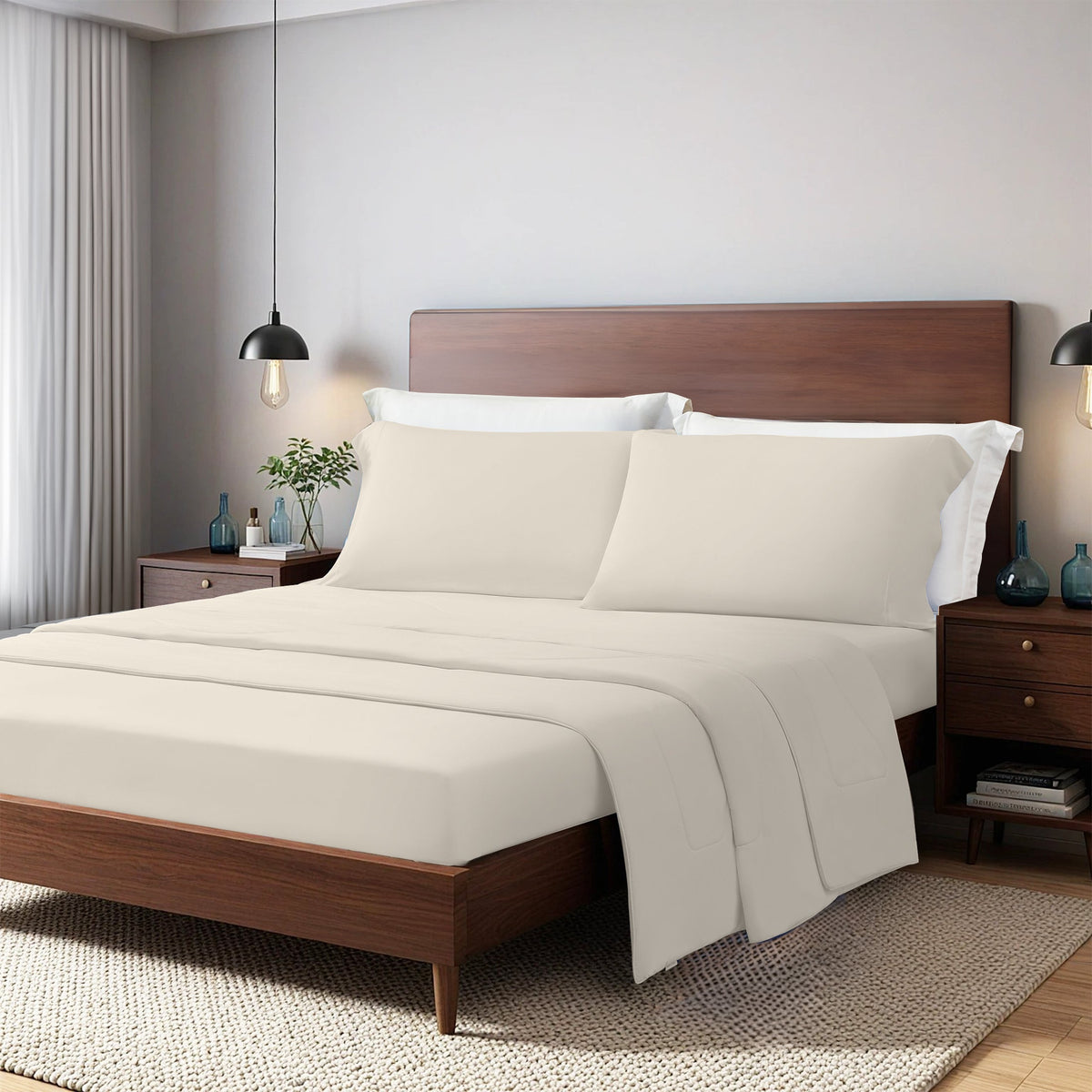 Queen Cooling Sheet Set with Breathable Nylon/Spandex - Ivory or Gray