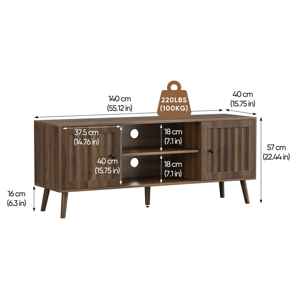 55" TV Cabinet with Vertical Groove Doors & Adjustable Shelves - Walnut