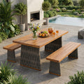 Outdoor 3 Piece Acacia Wood Dining Set with Handwoven Rattan Legs - Brown or Grey