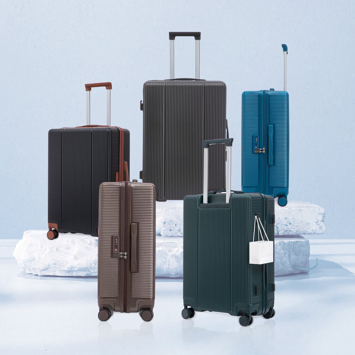 3 Piece ABS Hard Case Luggage Set with Spinner Wheels - Brown